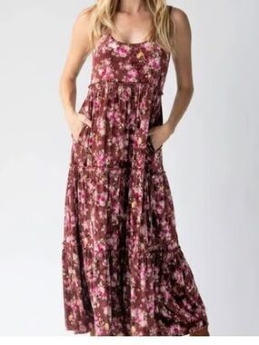 Natural Life Velvet Floral Tiered Maxi Dress - Size Small